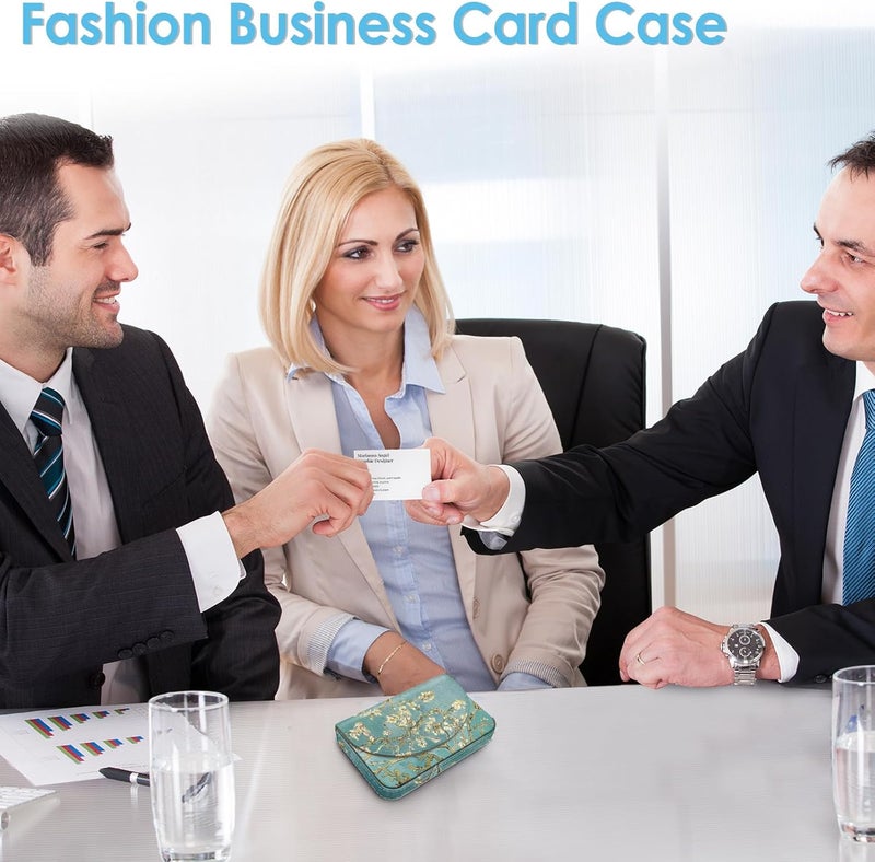 Xavier Business Card Holder，PU Leather Business Card Case Color Printing Pattern Card Holder Wallet，Pockets Magnetic Credit Card Holders for Men and Women，Green Tree - Image 4